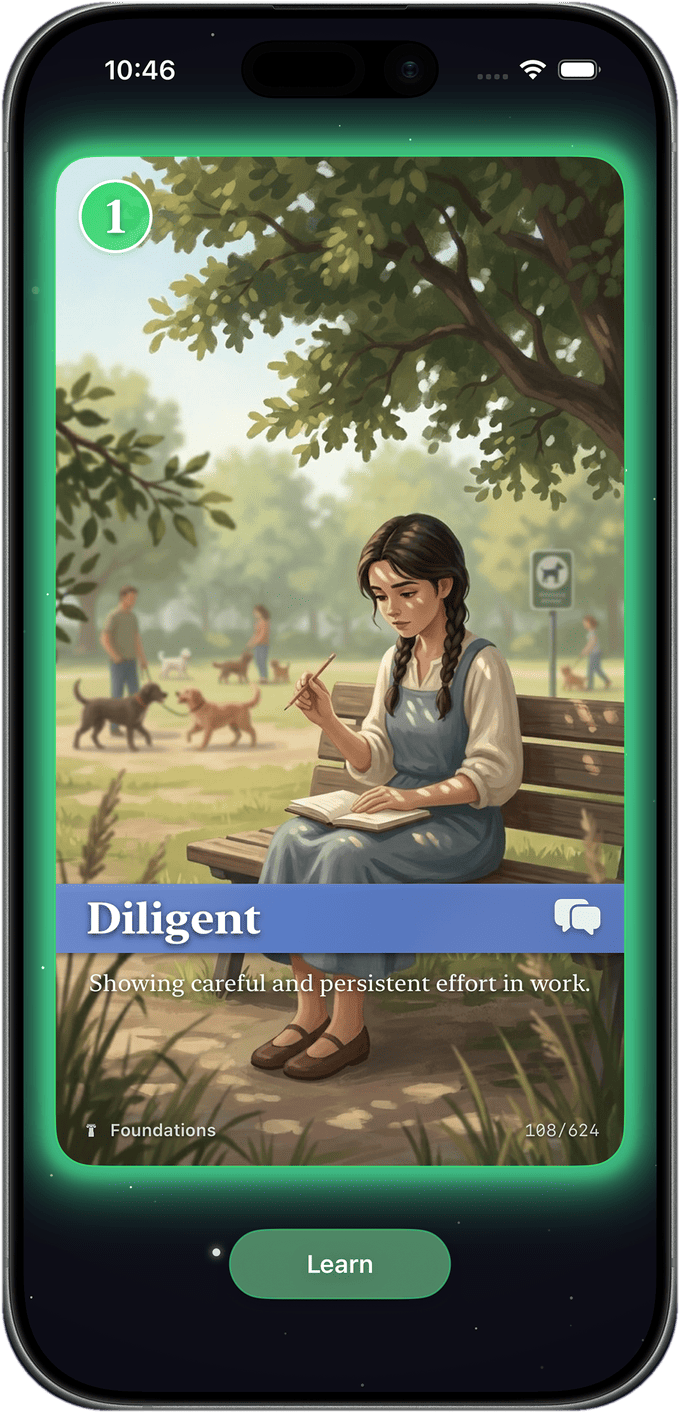 Illustrated word card for Diligent