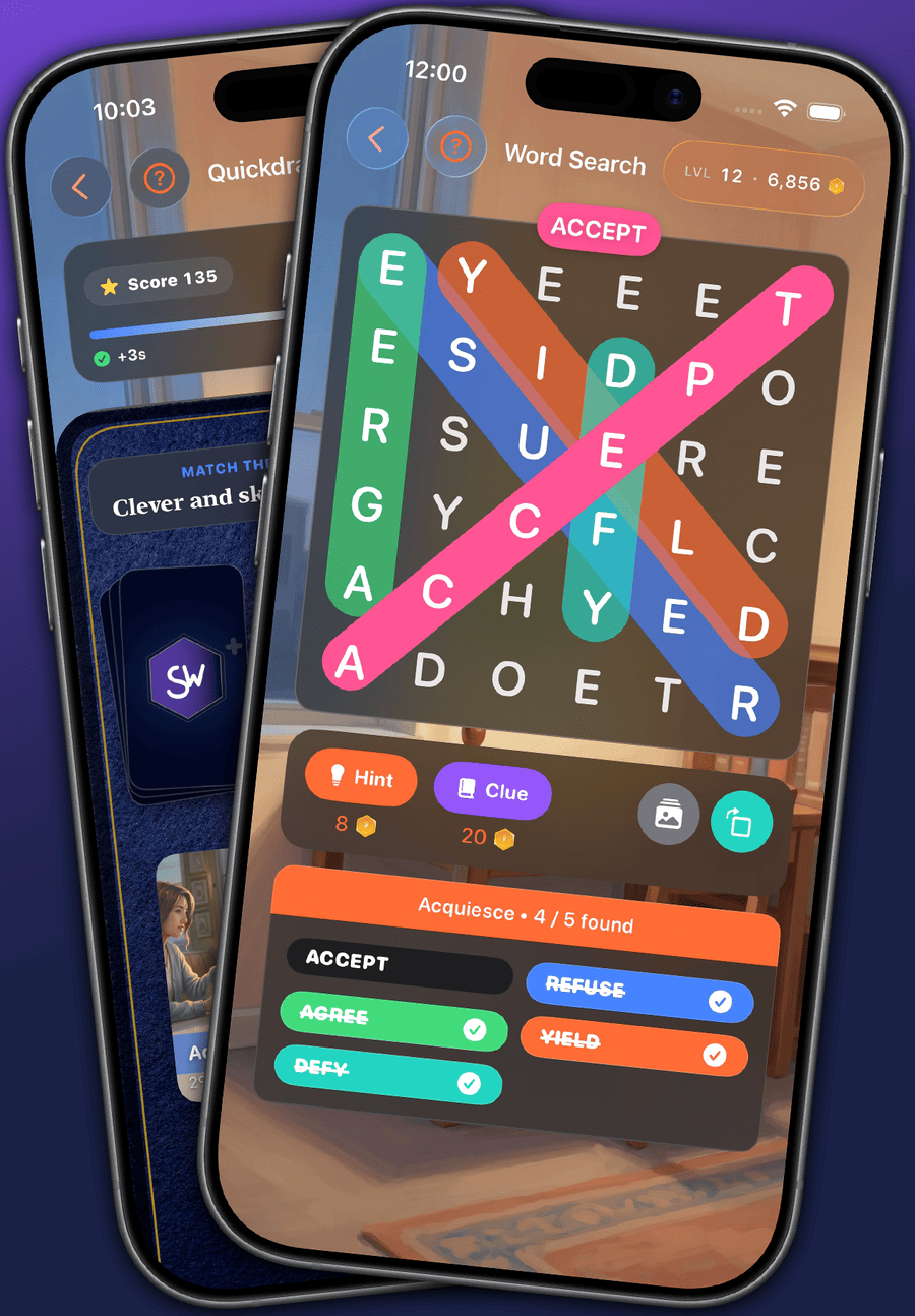 SmartWords Word Search and Quickdraw games