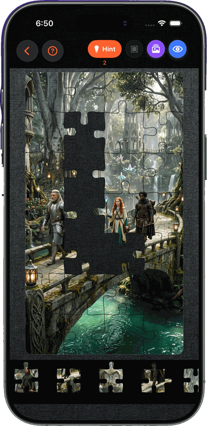 Jigsaw puzzle rebuilding an illustrated scene