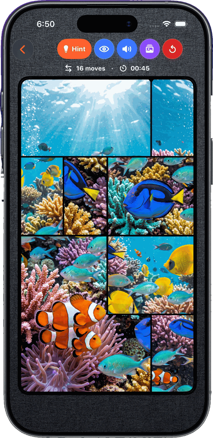 Shuffle mosaic puzzle of a coral reef scene