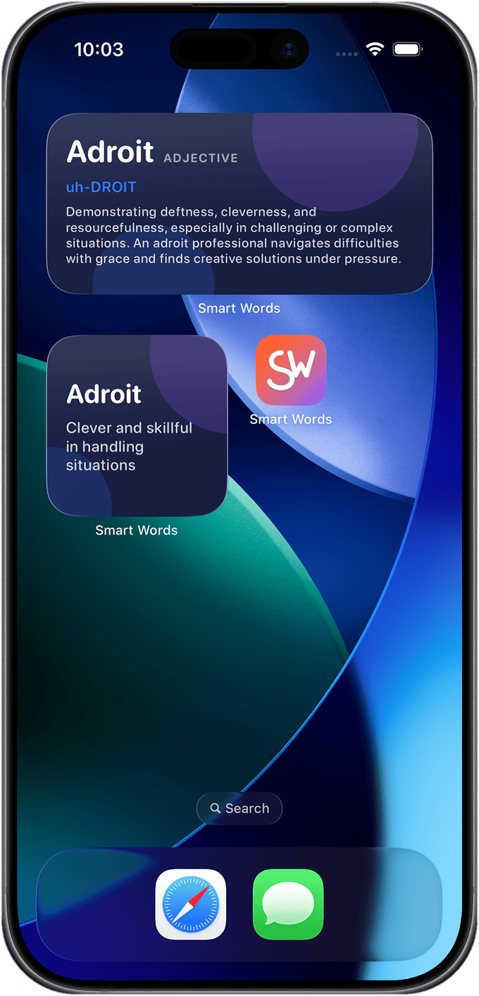 Home Screen widgets showing the daily word