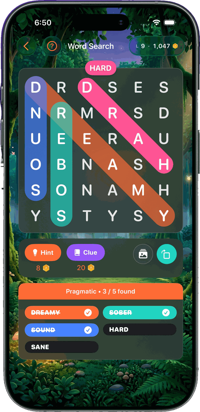 Word Search grid over a Vista backdrop
